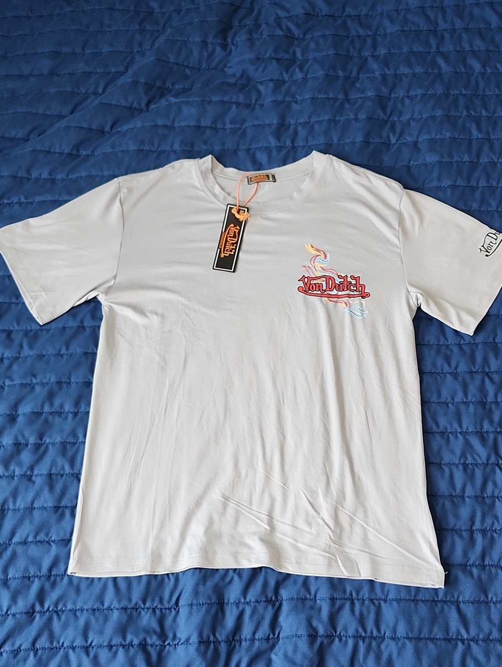Von Dutch Lounge Wear Grey Graphic Logo T-Shirt Stretch Knit | Large | NWT